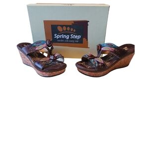 Spring Step Bonita brown wedge jeweled sandal.  SIze 7.5-8.